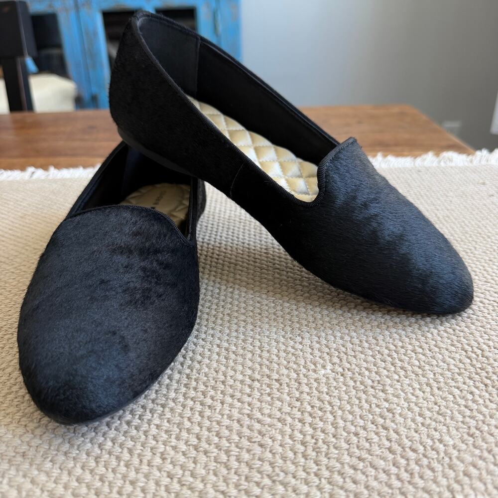 BIRDIES Blackbird Loafers Black Calf Hair Quilted Flats Comfort Slip On Shoes 7